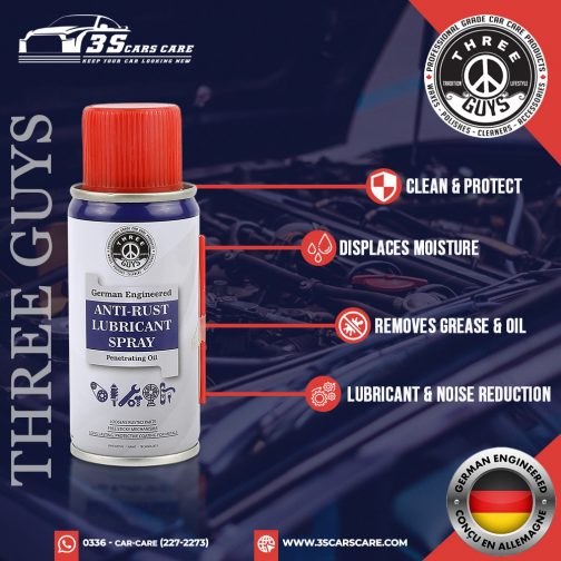 Anti-Rust Lubricant Spray - 100ml | Penetrating Oil, Rust Remover & Multi-Purpose De-Rust Spray | THREE GUYS - German Engineered