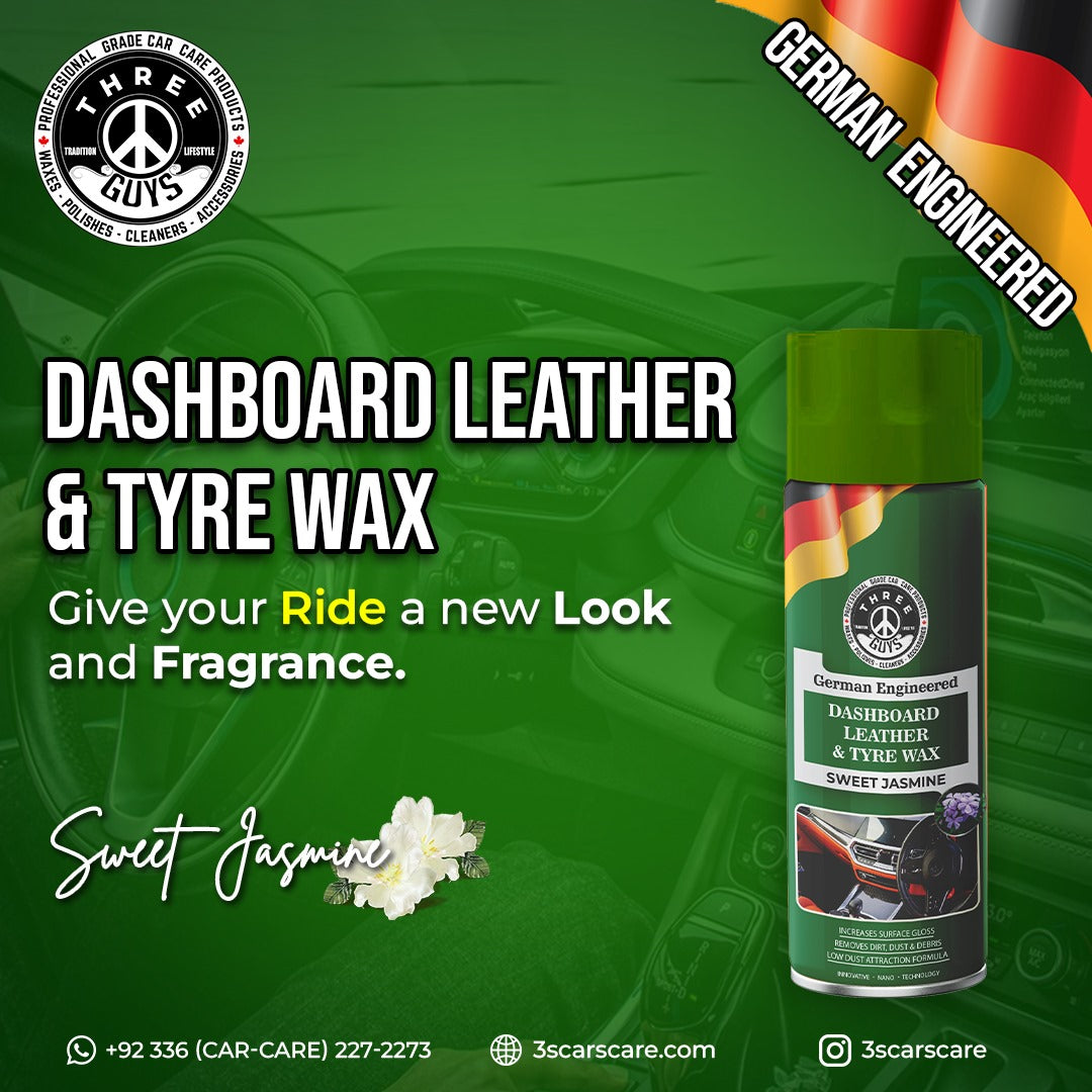 THREE GUYS Dashboard Leather & Tyre Wax (450ml) – Sweet Jasmine Fragrance | UV Protection & Dust Repellent | German Engineered