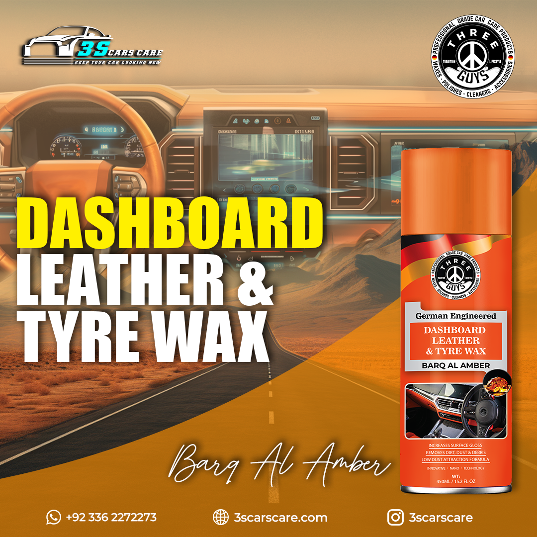 THREE GUYS Dashboard Leather & Tyre Wax (450ml) – Barq Al Amber Fragrance | UV Protection & Dust Repellent | German Engineered