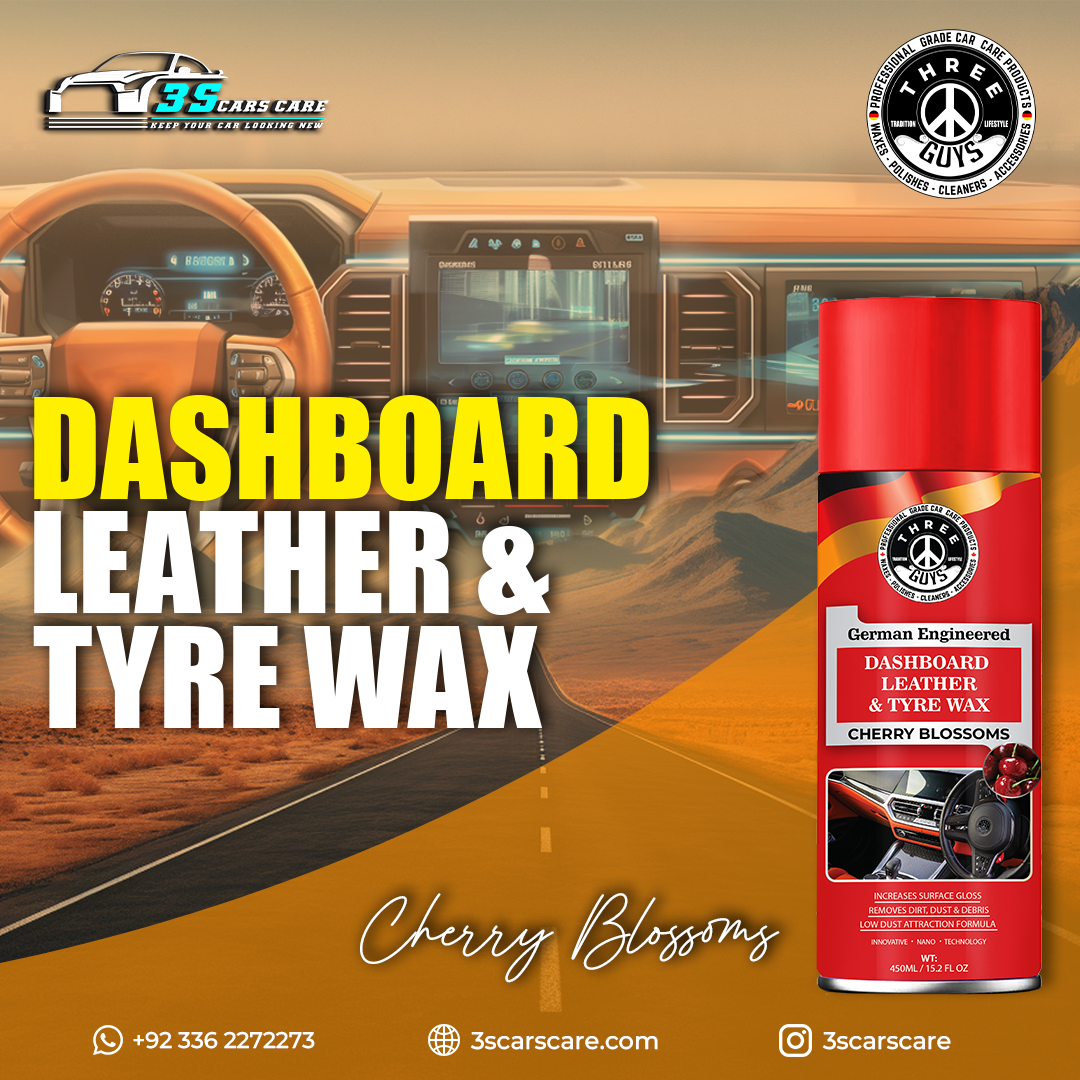 THREE GUYS Dashboard Leather & Tyre Wax (450ml) โ Cherry Blossoms Fragrance | UV Protection & Dust Repellent | German Engineered