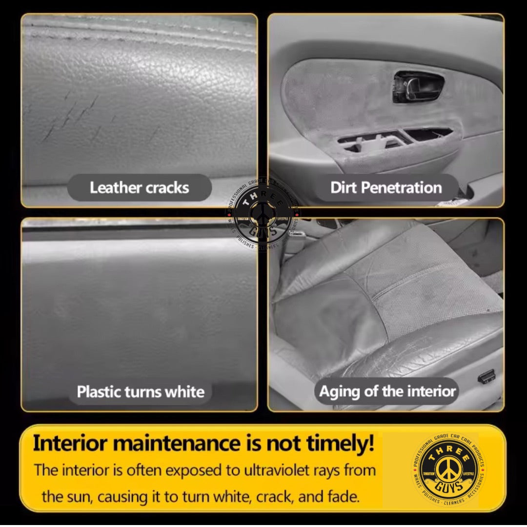 THREE GUYS Dashboard Leather & Tyre Wax (450ml) โ Saffron Flower Fragrance | UV Protection & Dust Repellent | German Engineered