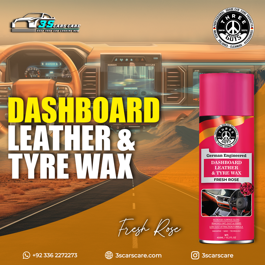 THREE GUYS Dashboard Leather & Tyre Wax (450ml) – Fresh Rose Fragrance | UV Protection & Dust Repellent | German Engineered