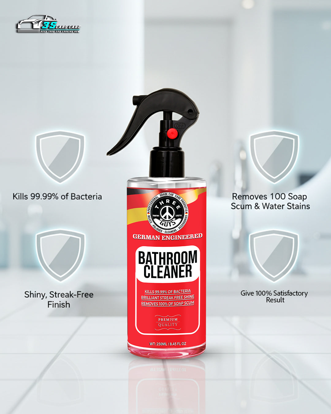 Bathroom Cleaner – Powerful Germ-Killing & Soap Scum Remover | THREE GUYS - German Engineered