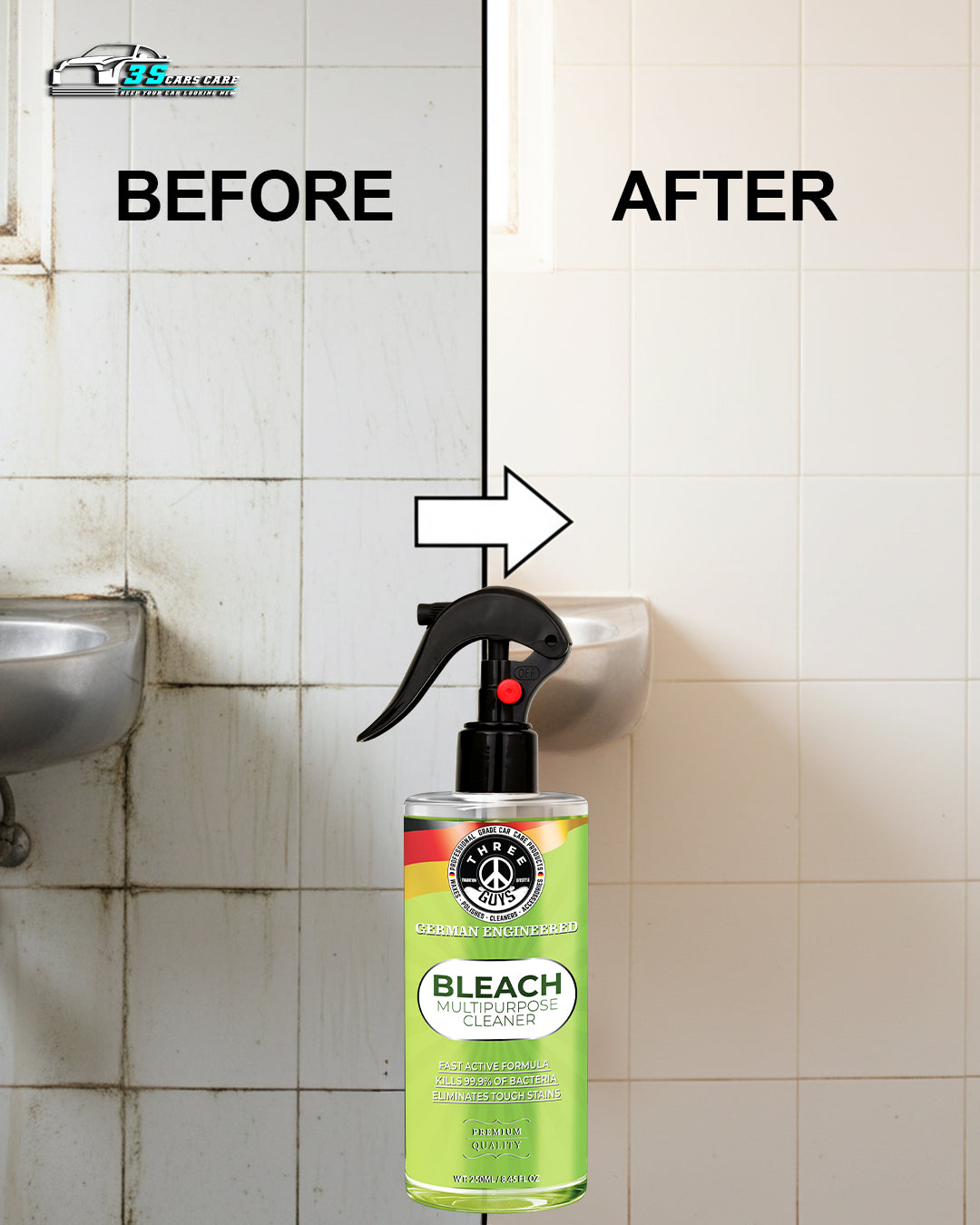 Multipurpose Cleaner with Bleach – Disinfects & Removes Tough Stains
| THREE GUYS - German Engineered