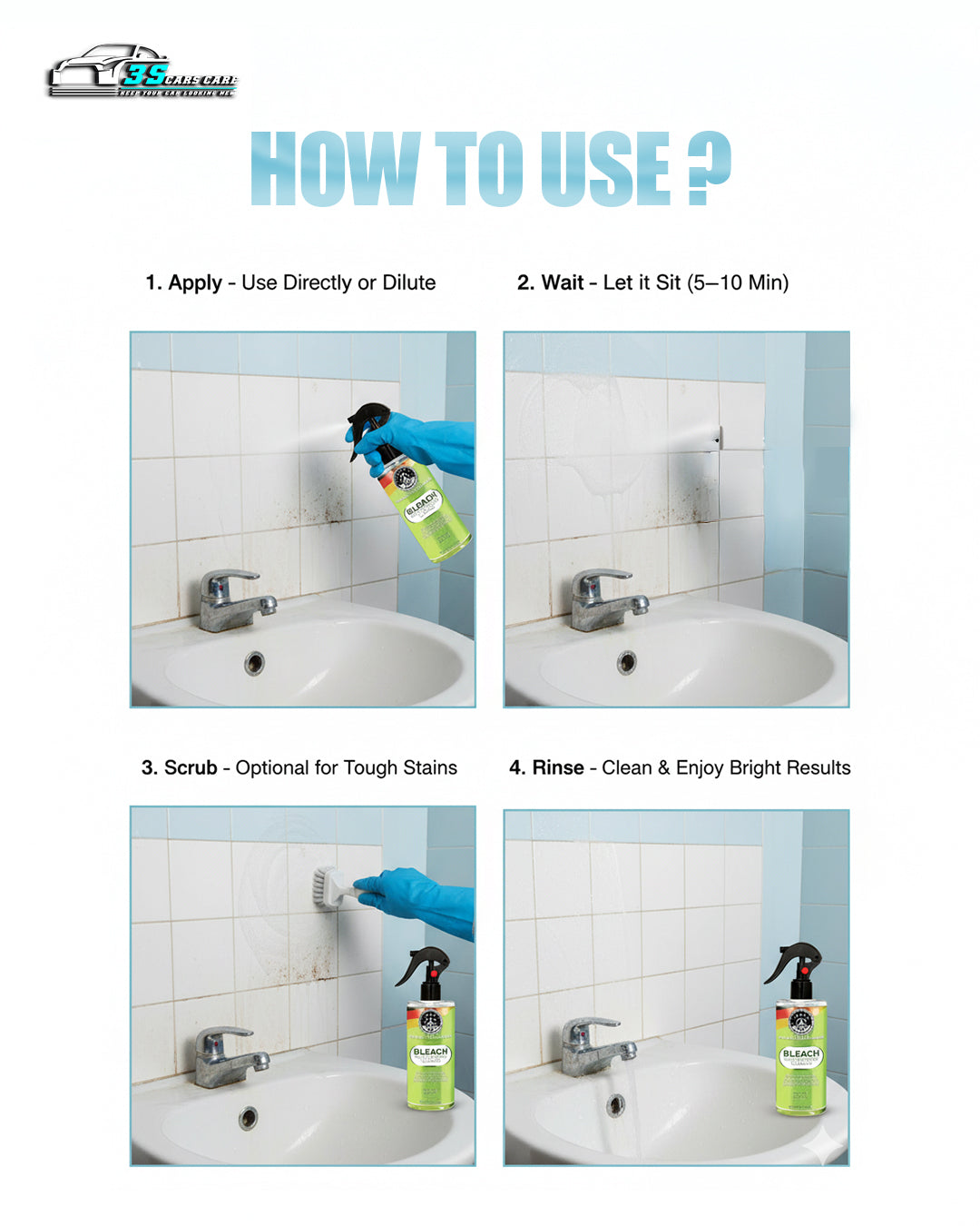 Multipurpose Cleaner with Bleach – Disinfects & Removes Tough Stains
| THREE GUYS - German Engineered