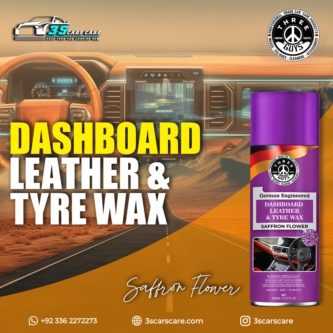 THREE GUYS Dashboard Leather & Tyre Wax (450ml) โ Saffron Flower Fragrance | UV Protection & Dust Repellent | German Engineered