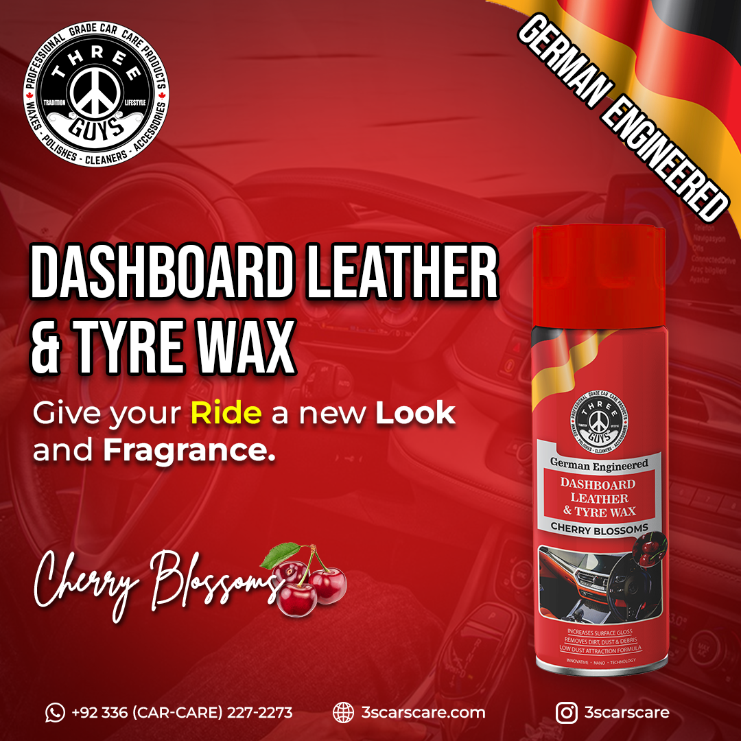THREE GUYS Dashboard Leather & Tyre Wax (450ml) โ Cherry Blossoms Fragrance | UV Protection & Dust Repellent | German Engineered