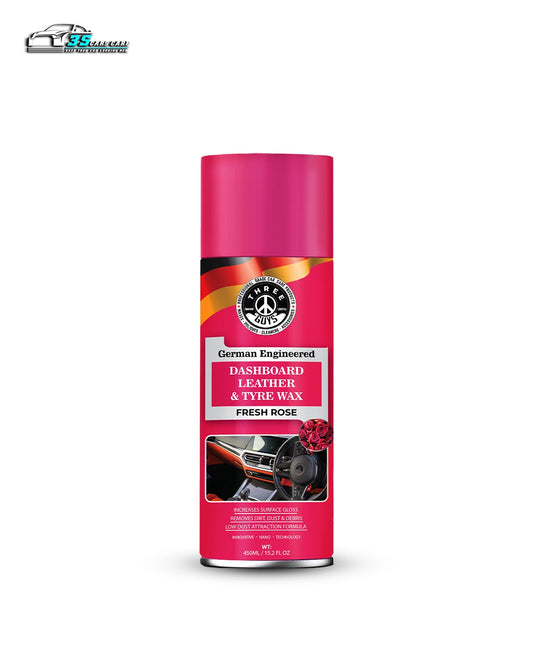 THREE GUYS Dashboard Leather & Tyre Wax (450ml) – Fresh Rose Fragrance | UV Protection & Dust Repellent | German Engineered