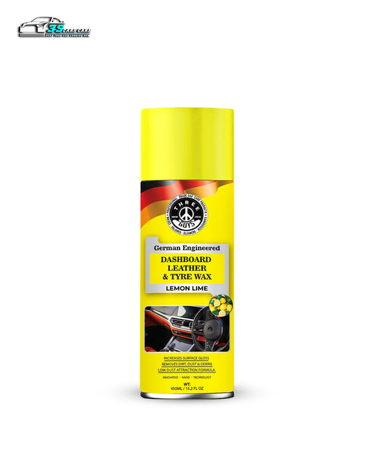 THREE GUYS Dashboard Leather & Tyre Wax (450ml) – Lemon Lime Fragrance | UV Protection & Dust Repellent | German Engineered