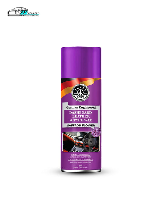 THREE GUYS Dashboard Leather & Tyre Wax (450ml) – Saffron Flower Fragrance | UV Protection & Dust Repellent | German Engineered