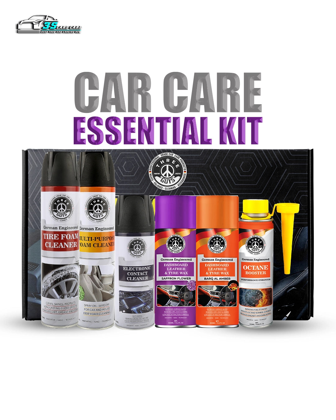 THREE GUYS Car Care Essentials Kit – Complete Cleaning, Protection & Performance Solution