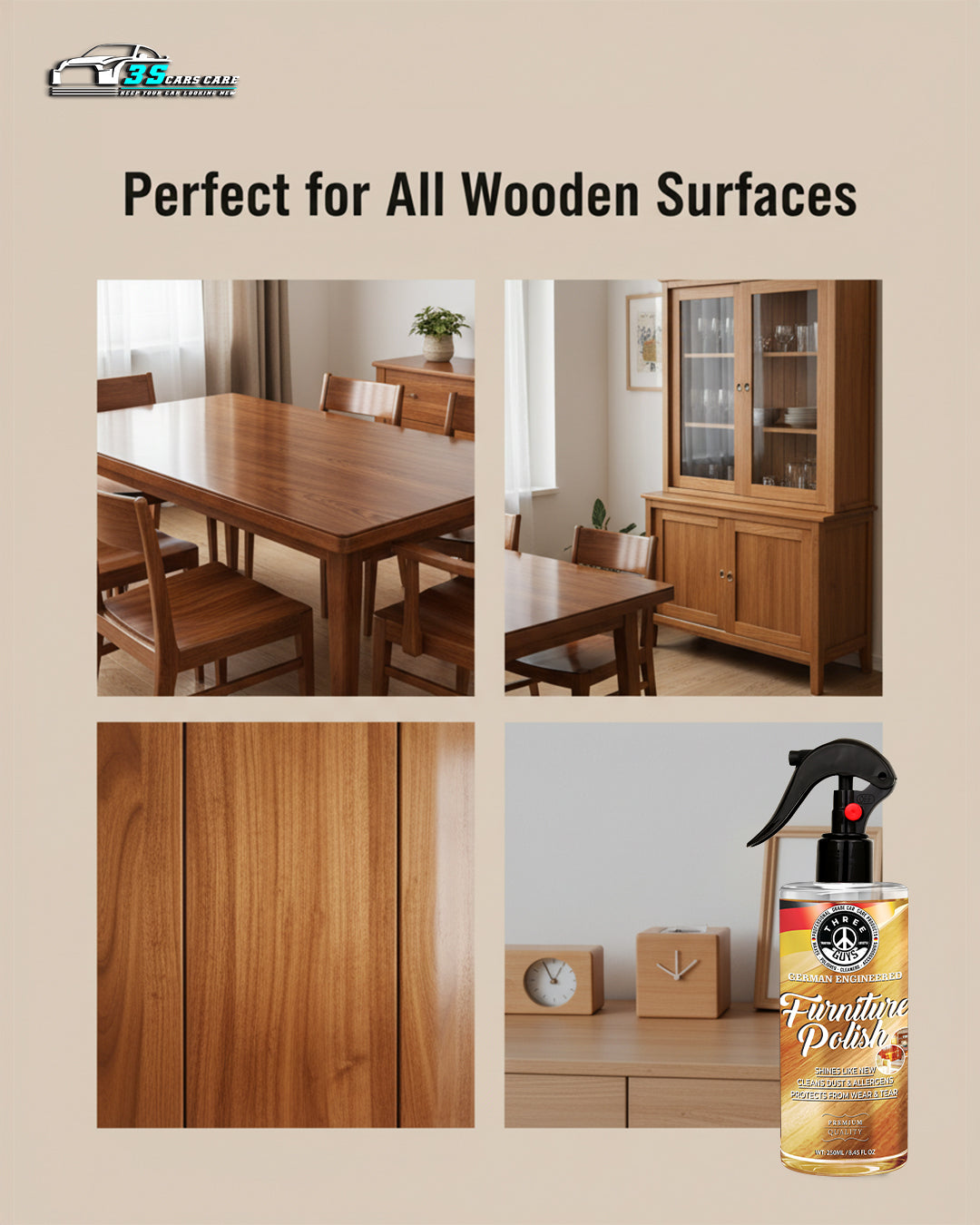 Furniture Polish – Wood Cleaner & Shine Protector | THREE GUYS - German Engineered