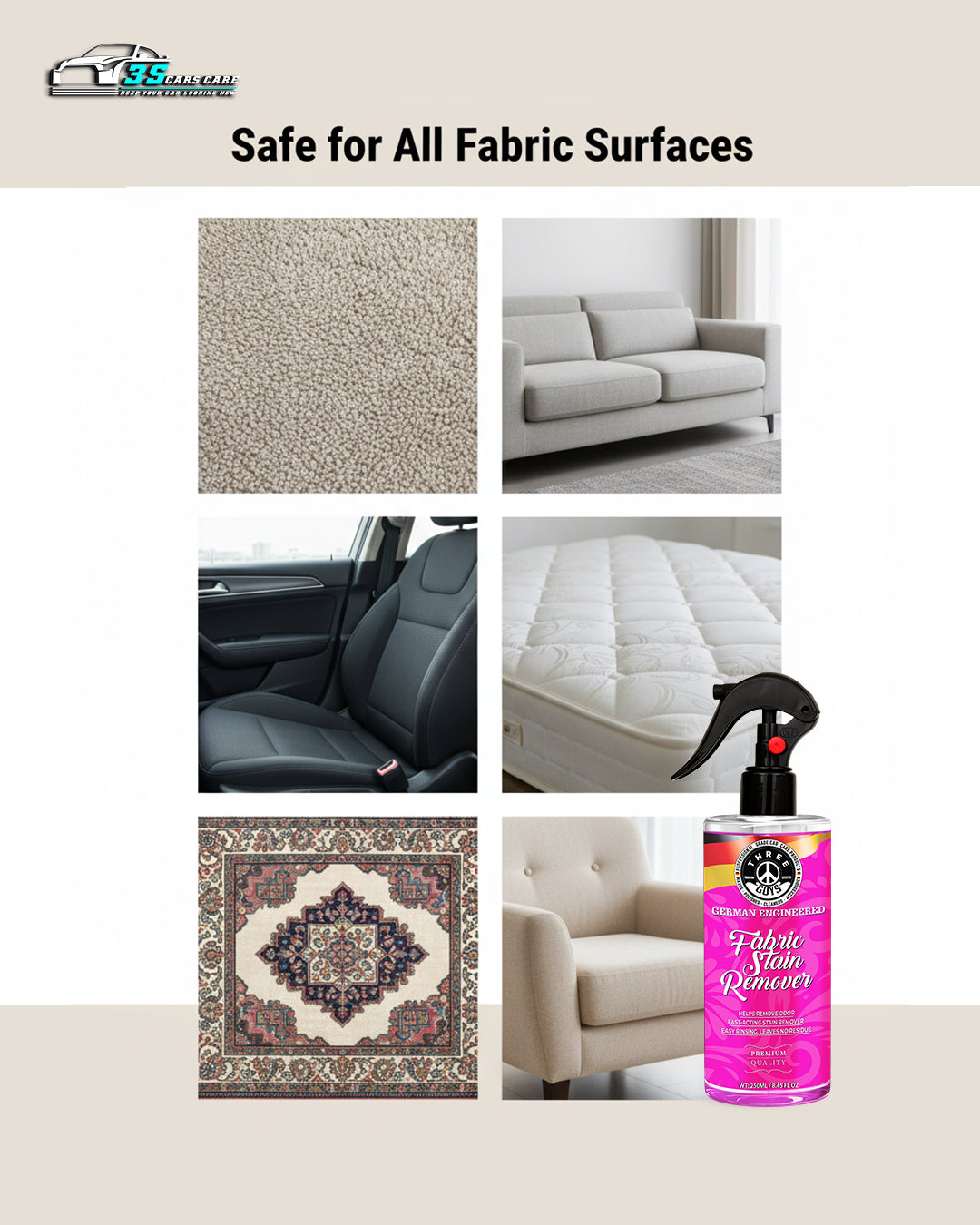 Fabric Stain Remover – Fast-Acting Cleaner for Carpets & Upholstery | THREE GUYS - German Engineered
