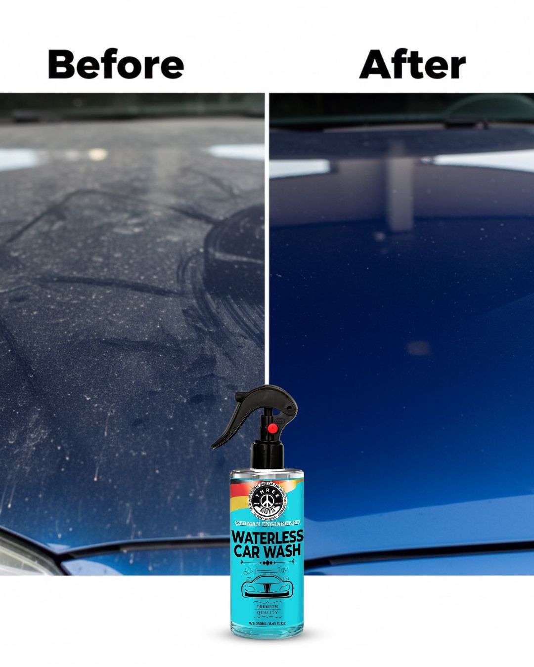 Waterless Car Wash – Shine, Clean & Protect – 250ml - No Rinse – Eco-Friendly Car Cleaner & Polish | THREE GUYS - German Engineered