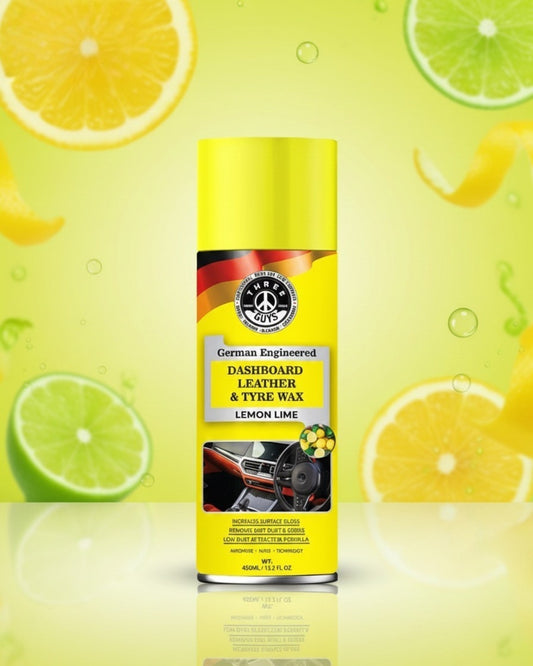 THREE GUYS Dashboard Leather & Tyre Wax (450ml) – Lemon Lime Fragrance | UV Protection & Dust Repellent | German Engineered