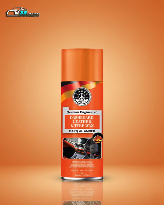 THREE GUYS Dashboard Leather & Tyre Wax (450ml) – Barq Al Amber Fragrance | UV Protection & Dust Repellent | German Engineered
