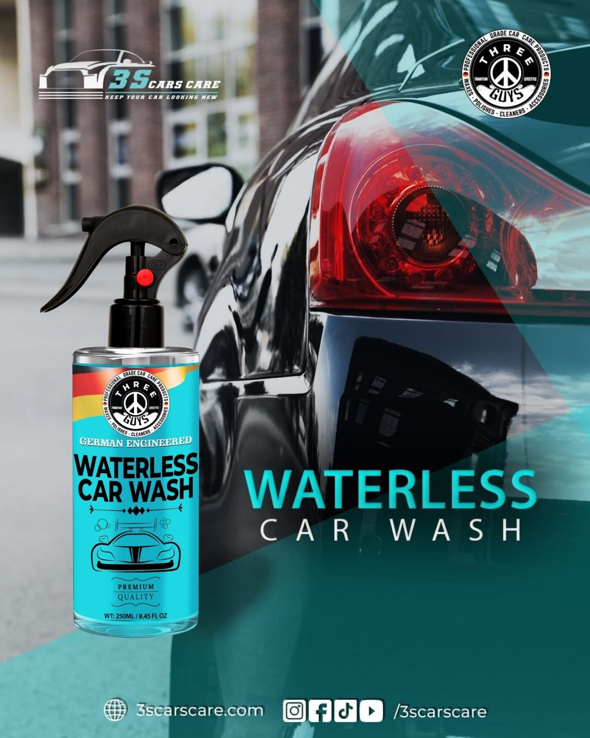 Waterless Car Wash – Shine, Clean & Protect – 250ml - No Rinse – Eco-Friendly Car Cleaner & Polish | THREE GUYS - German Engineered