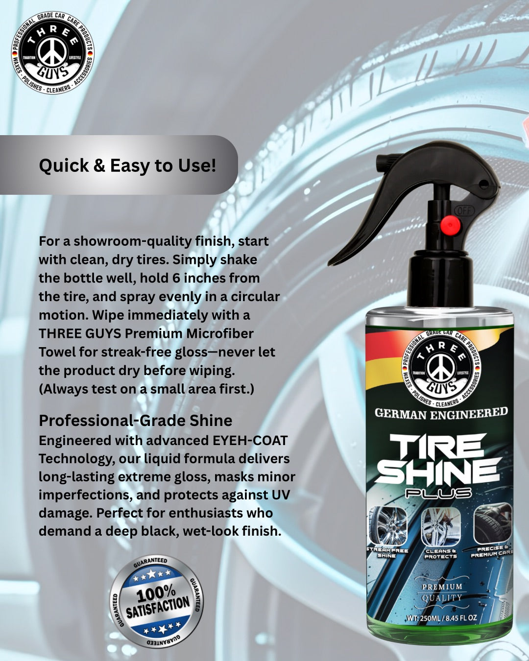 Tire Shine Plus – Streak-Free Shine – 250ml | THREE GUYS - German Engineered