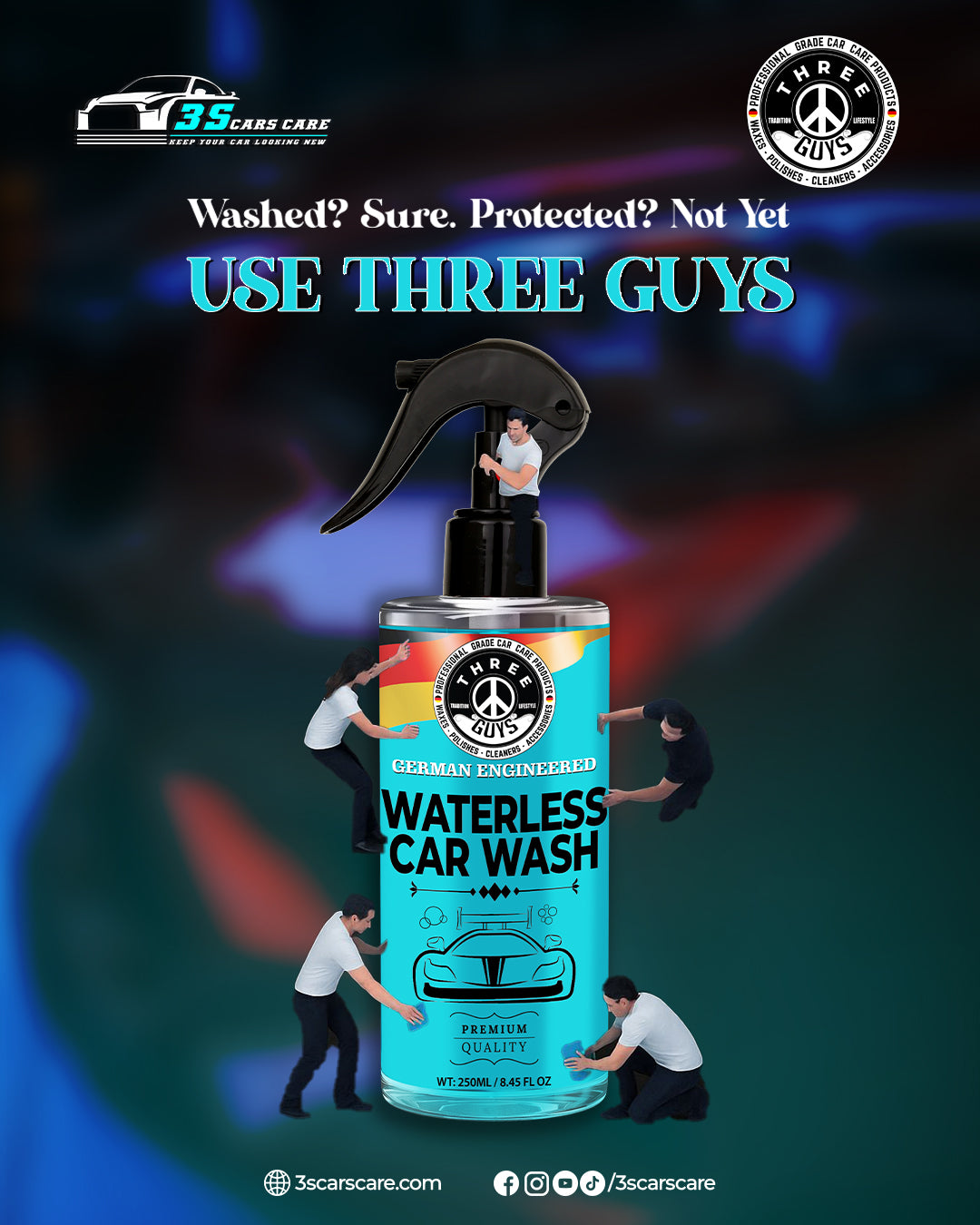 Waterless Car Wash – Shine, Clean & Protect – 250ml - No Rinse – Eco-Friendly Car Cleaner & Polish | THREE GUYS - German Engineered