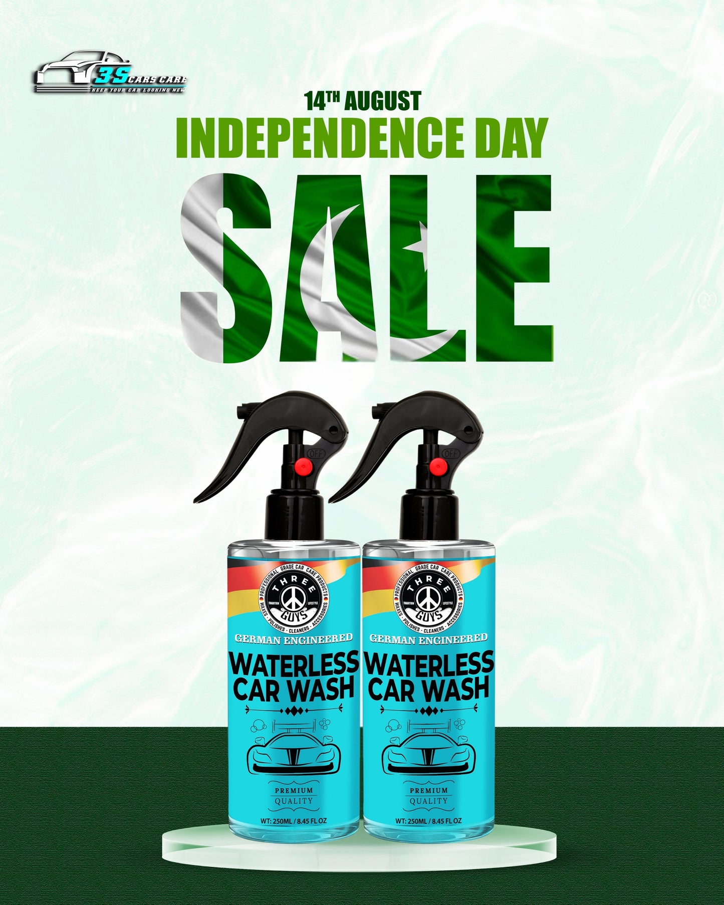 Waterless Car Wash – Shine, Clean & Protect – 250ml - No Rinse – Eco-Friendly Car Cleaner & Polish | THREE GUYS - German Engineered