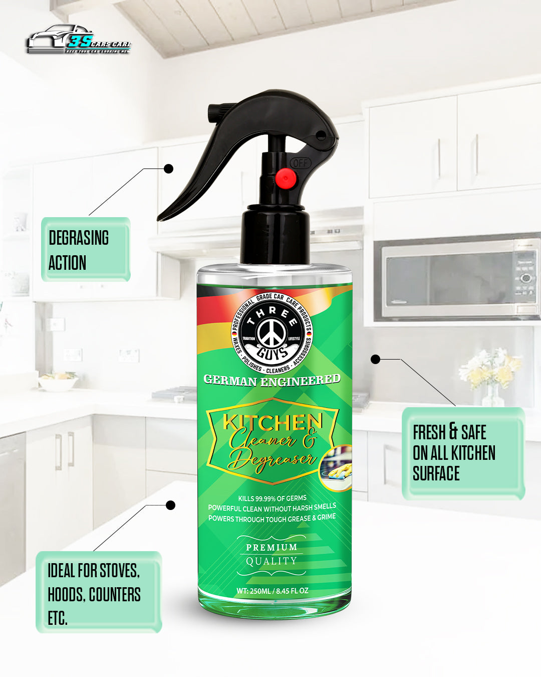Kitchen Cleaner & Degreaser – Heavy Duty, Germ-Killing & Grease-Fighting Formula | THREE GUYS - German Engineered