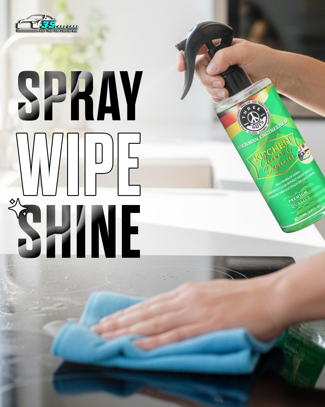 Kitchen Cleaner & Degreaser – Heavy Duty, Germ-Killing & Grease-Fighting Formula | THREE GUYS - German Engineered