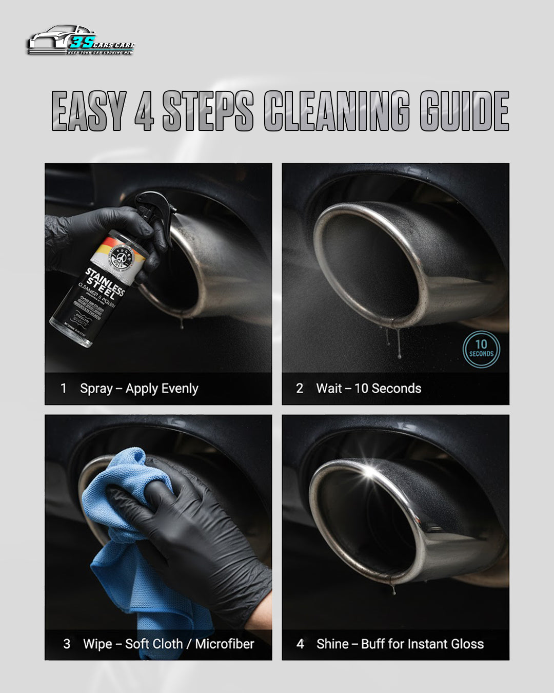 Stainless Steel Cleaner & Polish – Fingerprint Remover & Protective Shine Spray | THREE GUYS - German Engineered