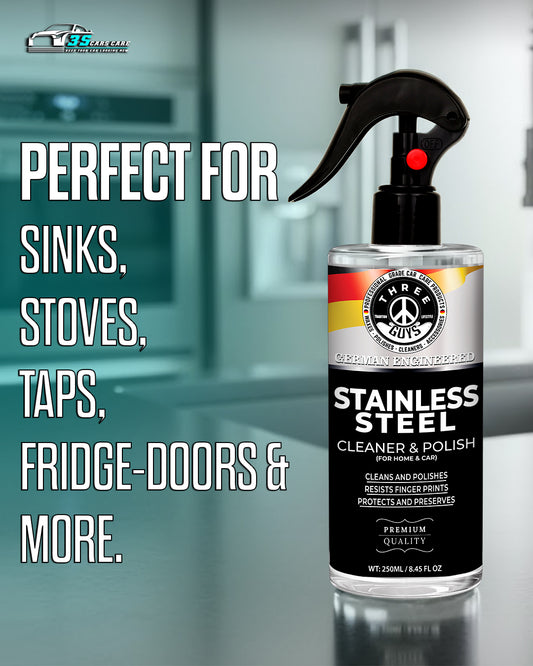 Stainless Steel Cleaner & Polish – Fingerprint Remover & Protective Shine Spray | THREE GUYS - German Engineered