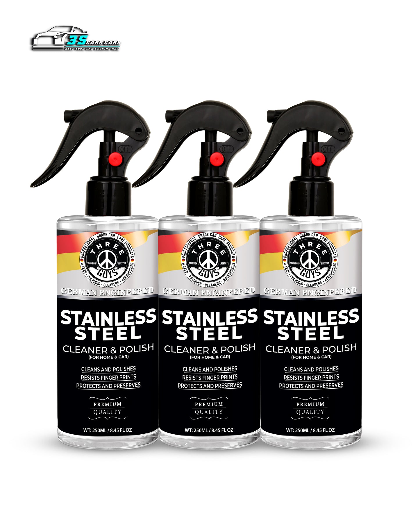 Stainless Steel Cleaner & Polish – Fingerprint Remover & Protective Shine Spray | THREE GUYS - German Engineered