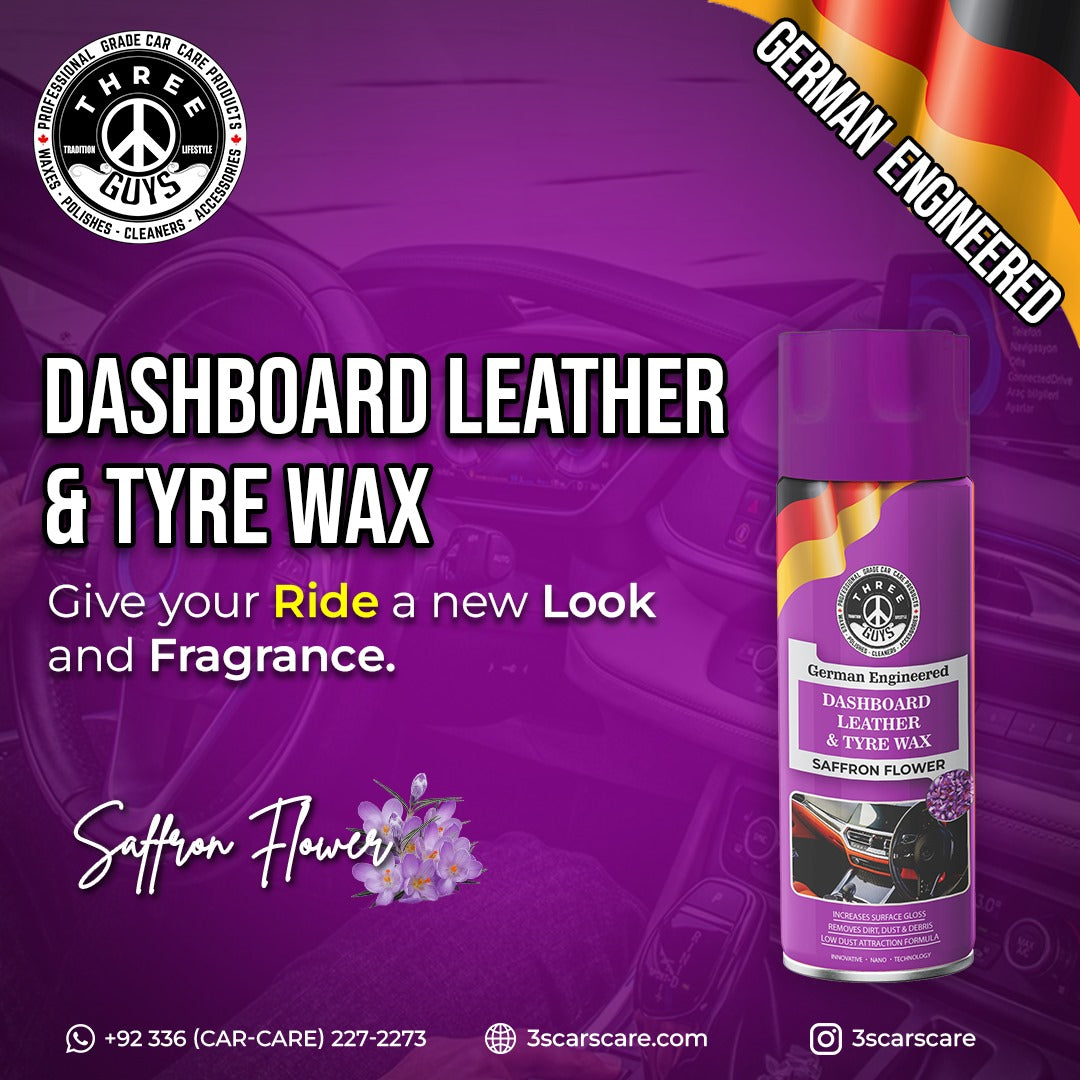 THREE GUYS Dashboard Leather & Tyre Wax (450ml) โ Saffron Flower Fragrance | UV Protection & Dust Repellent | German Engineered