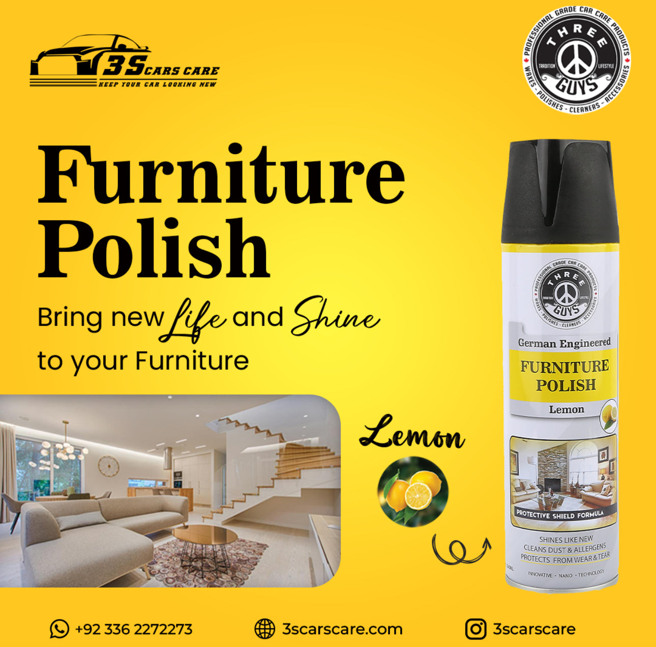 Furniture Polish - 550ml - THREE GUYS (German Engineered)