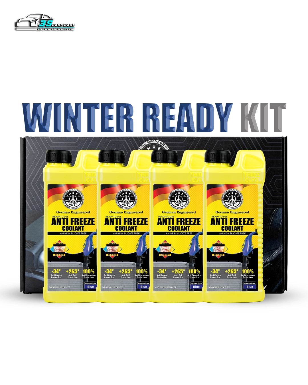 THREE GUYS Winter Ready Kit – Premium Grade Antifreeze Coolant Pack (4 x 1000ml)