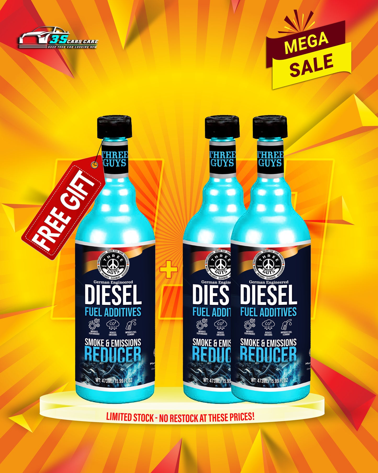 Diesel Fuel Additive – Reduces Emissions, Improves Performance & Fuel Economy – 473ml | THREE GUYS – German Engineered