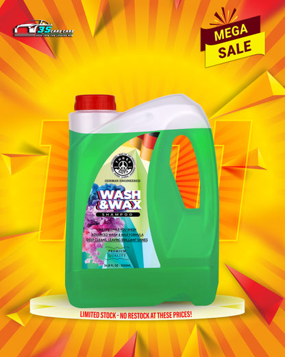 Wash & Wax Shampoo – Car Shampoo with Carnauba Wax | Wash & Shine in One Step | High Foam Formula | THREE GUYS - German Engineered
