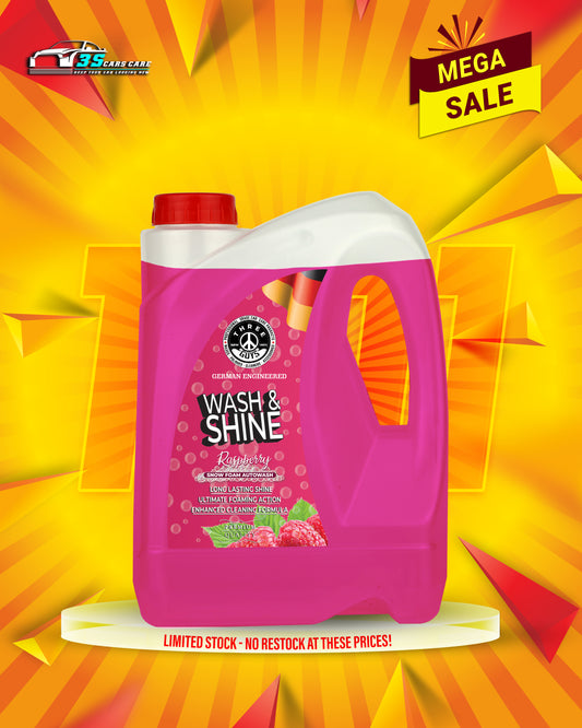 Wash & Shine Shampoo Raspberry – High Foam Car Shampoo | Snow Foam Car Wash Soap | Deep Cleaning & Long-Lasting Gloss | THREE GUYS - German Engineered