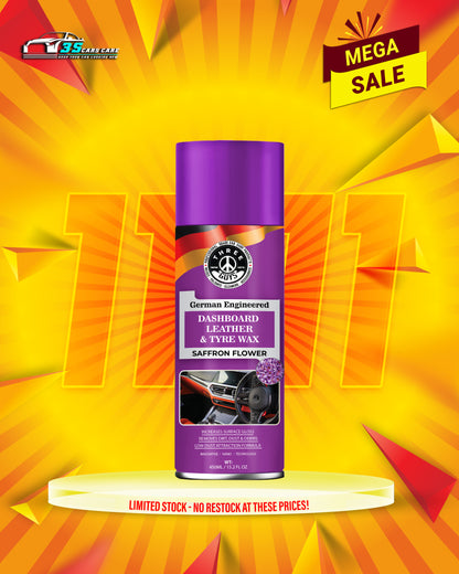 THREE GUYS Dashboard Leather & Tyre Wax (450ml) – Saffron Flower Fragrance | UV Protection & Dust Repellent | German Engineered