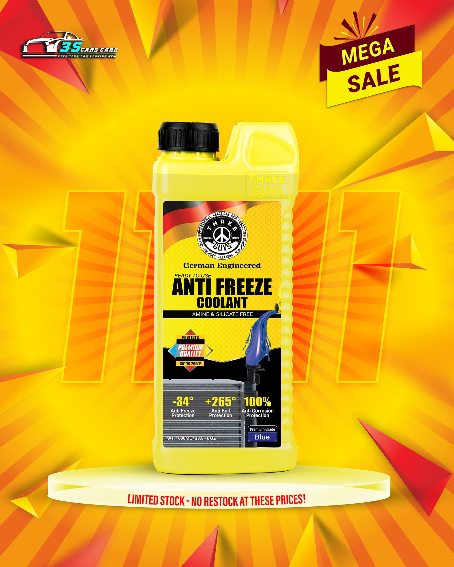 Antifreeze Coolant Blue – Premium Grade | HOAT Formula | THREE GUYS - German Engineered
