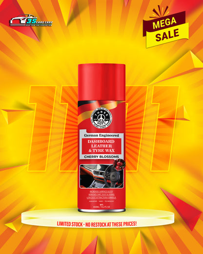 THREE GUYS Dashboard Leather & Tyre Wax (450ml) – Cherry Blossoms Fragrance | UV Protection & Dust Repellent | German Engineered