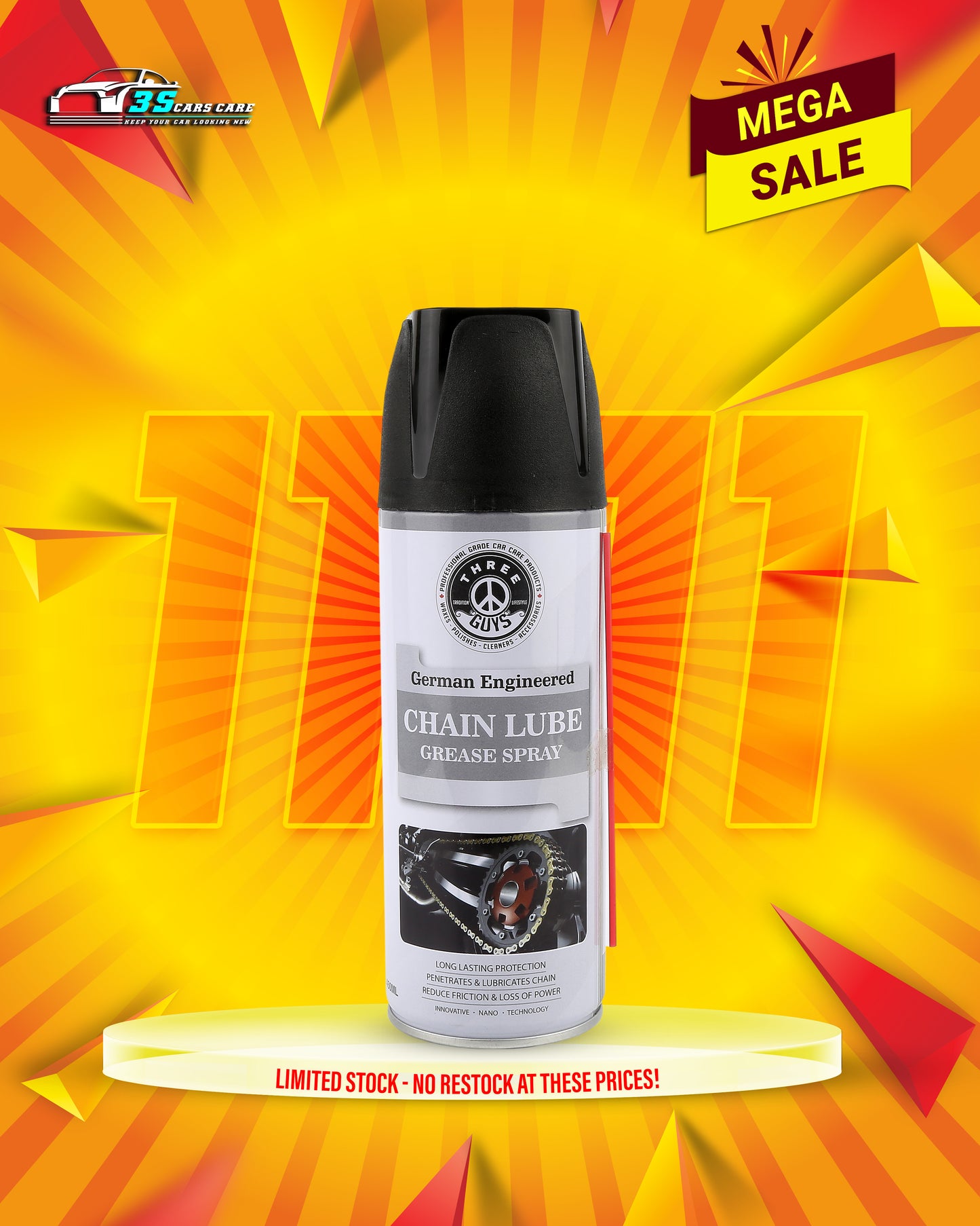 Chain Lube Grease Spray 450ml – High-Performance Lubricant for Chains, Hinges, Gears & Tools | Anti-Rust | THREE GUYS – German Engineered