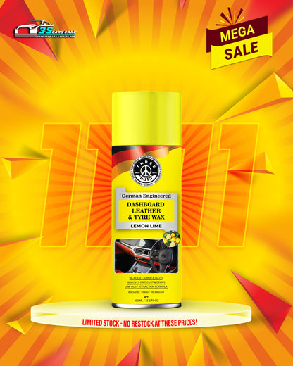 THREE GUYS Dashboard Leather & Tyre Wax (450ml) – Lemon Lime Fragrance | UV Protection & Dust Repellent | German Engineered