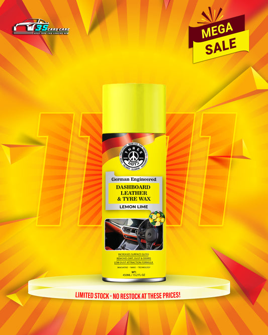 THREE GUYS Dashboard Leather & Tyre Wax (450ml) – Lemon Lime Fragrance | UV Protection & Dust Repellent | German Engineered