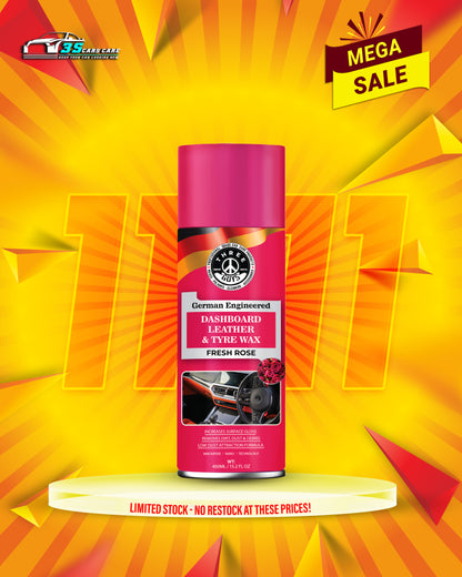 THREE GUYS Dashboard Leather & Tyre Wax (450ml) – Fresh Rose Fragrance | UV Protection & Dust Repellent | German Engineered