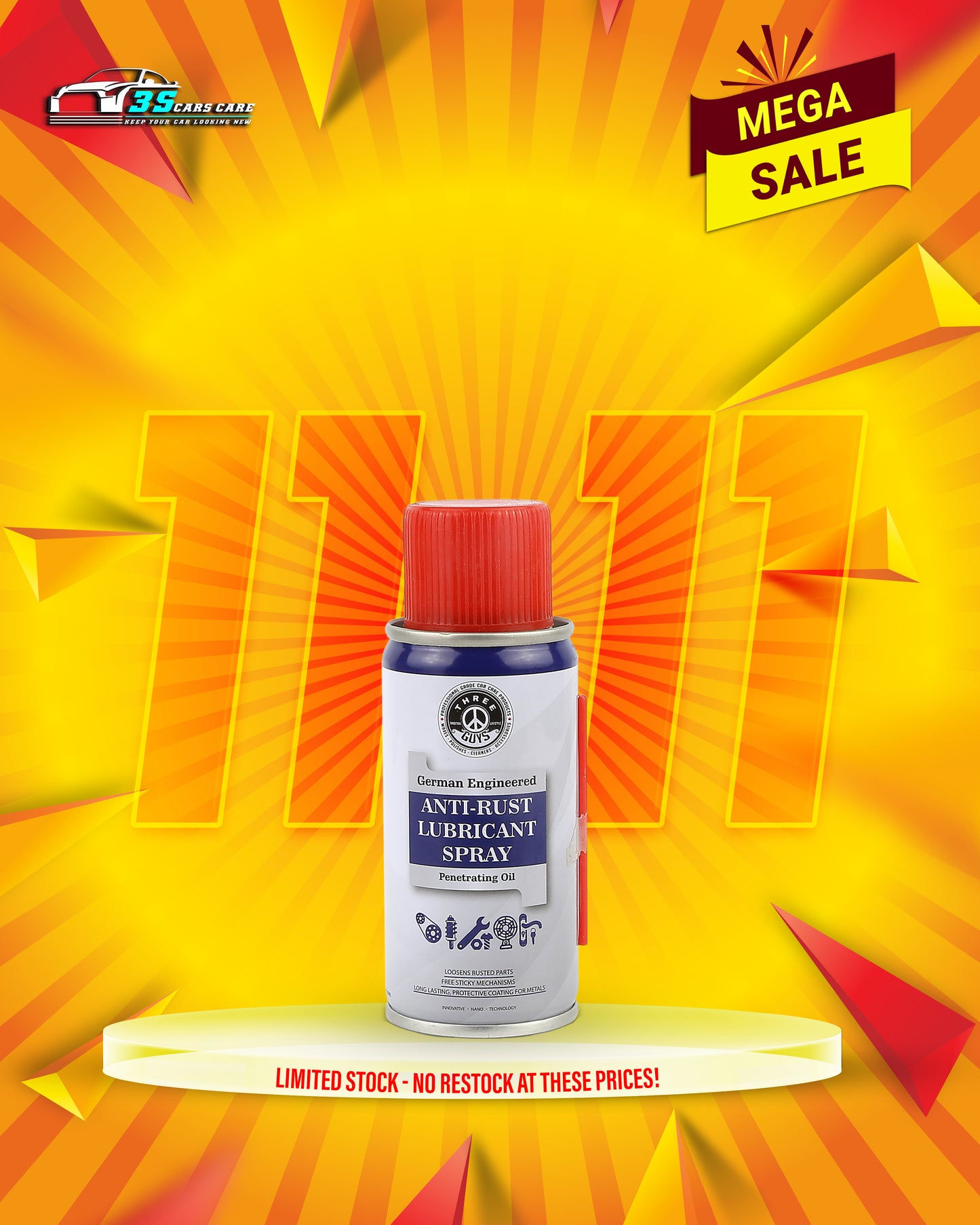 Anti-Rust Lubricant Spray - 100ml | Penetrating Oil, Rust Remover & Multi-Purpose De-Rust Spray | THREE GUYS - German Engineered