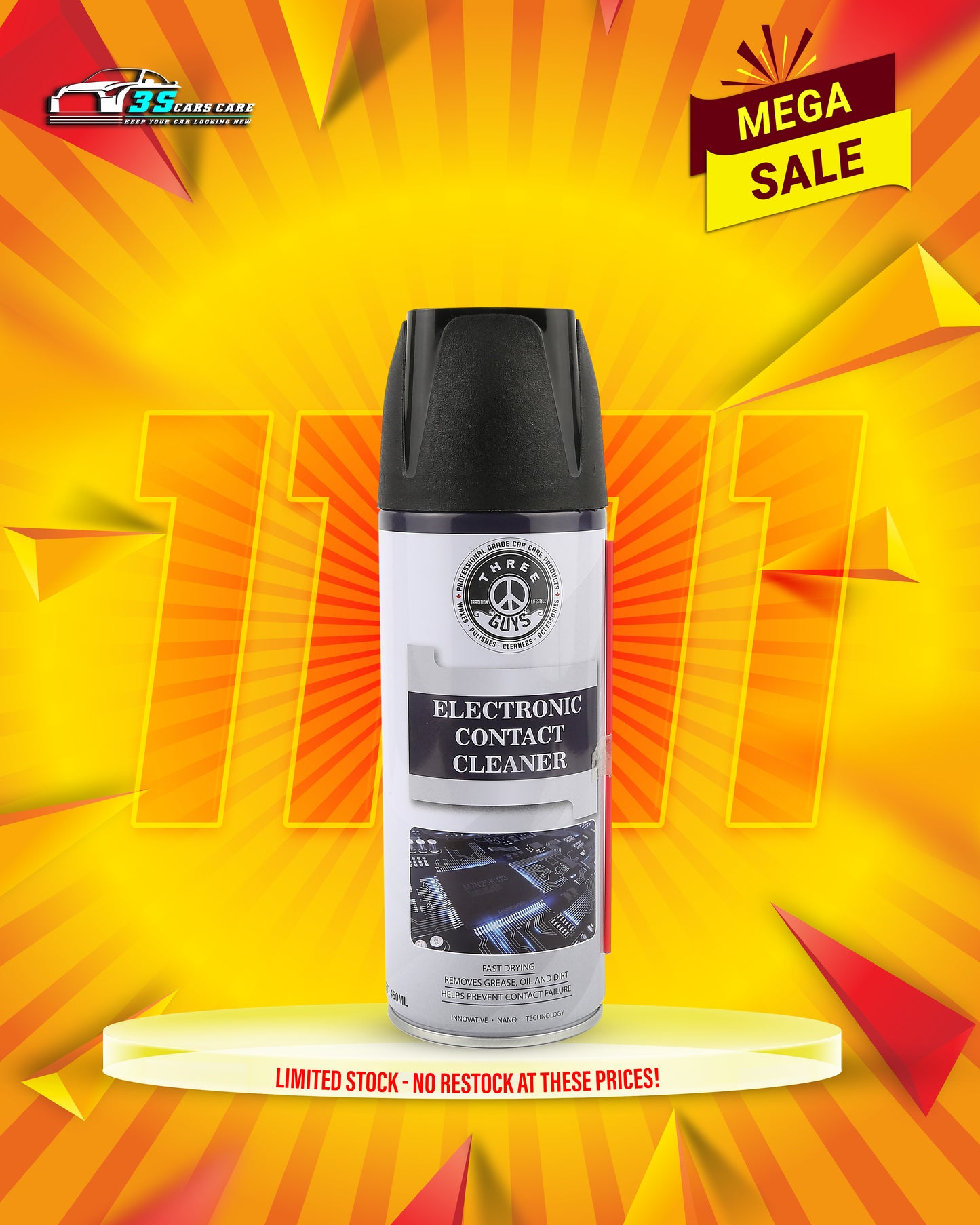 Electronic Contact Cleaner Spray 450ml – Fast Drying Formula for Switches, Circuit Boards, Sensors & Electronics | THREE GUYS - German Engineered