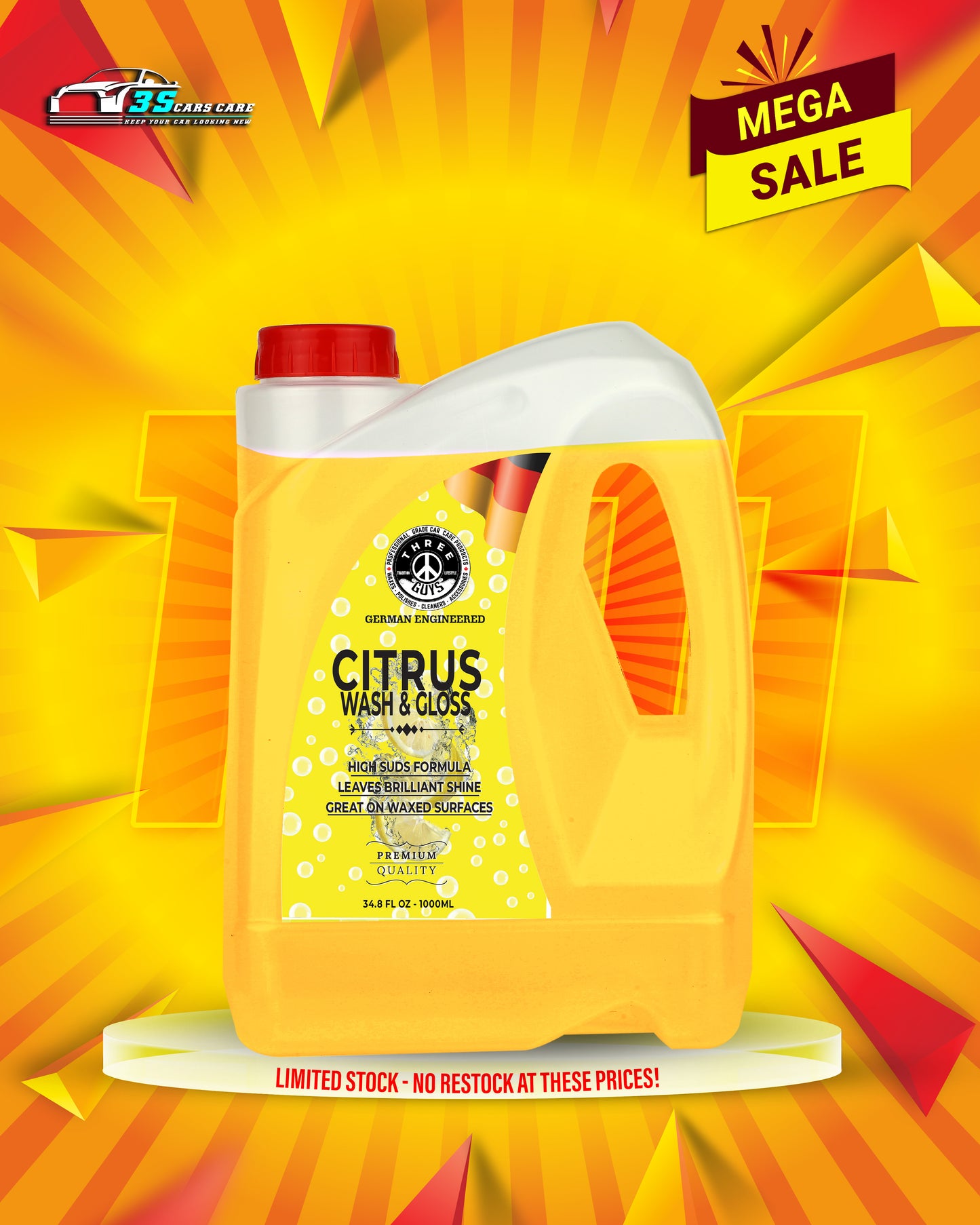 Citrus Wash & Gloss Car Shampoo – High Foam Snow Foam Shampoo for Car Wash & Shine | THREE GUYS – German Engineered