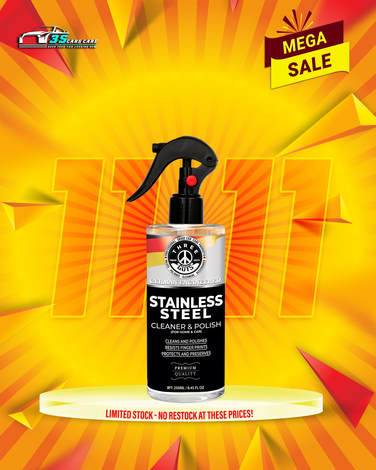 Stainless Steel Cleaner & Polish – Fingerprint Remover & Protective Shine Spray | THREE GUYS - German Engineered