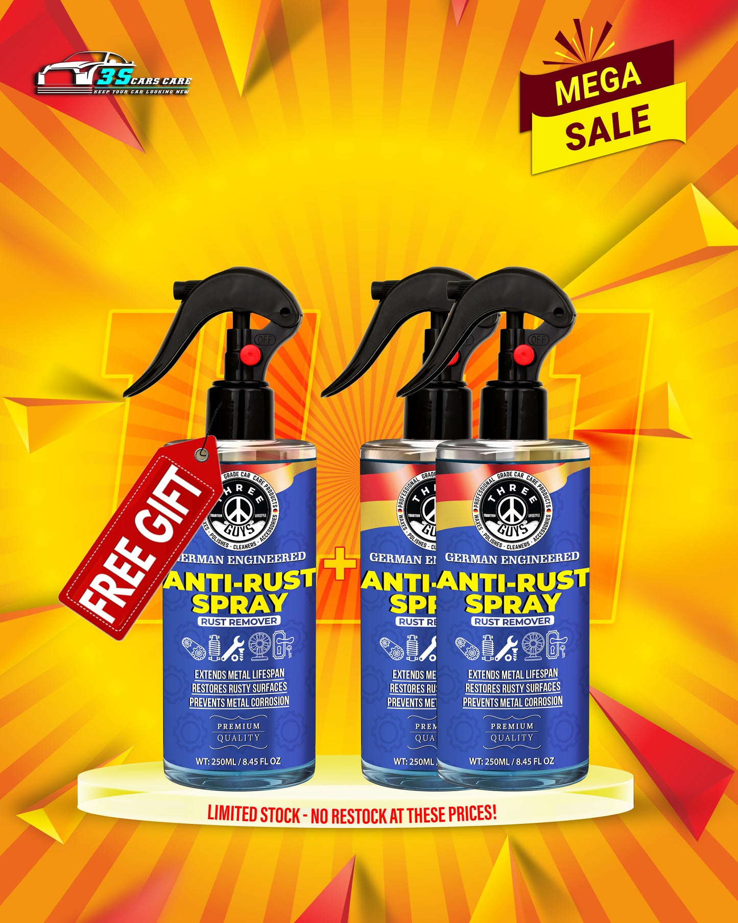 Anti-Rust Spray | Rust Remover & Corrosion Protector (Premium Quality) | THREE GUYS | German Engineered (250ml)