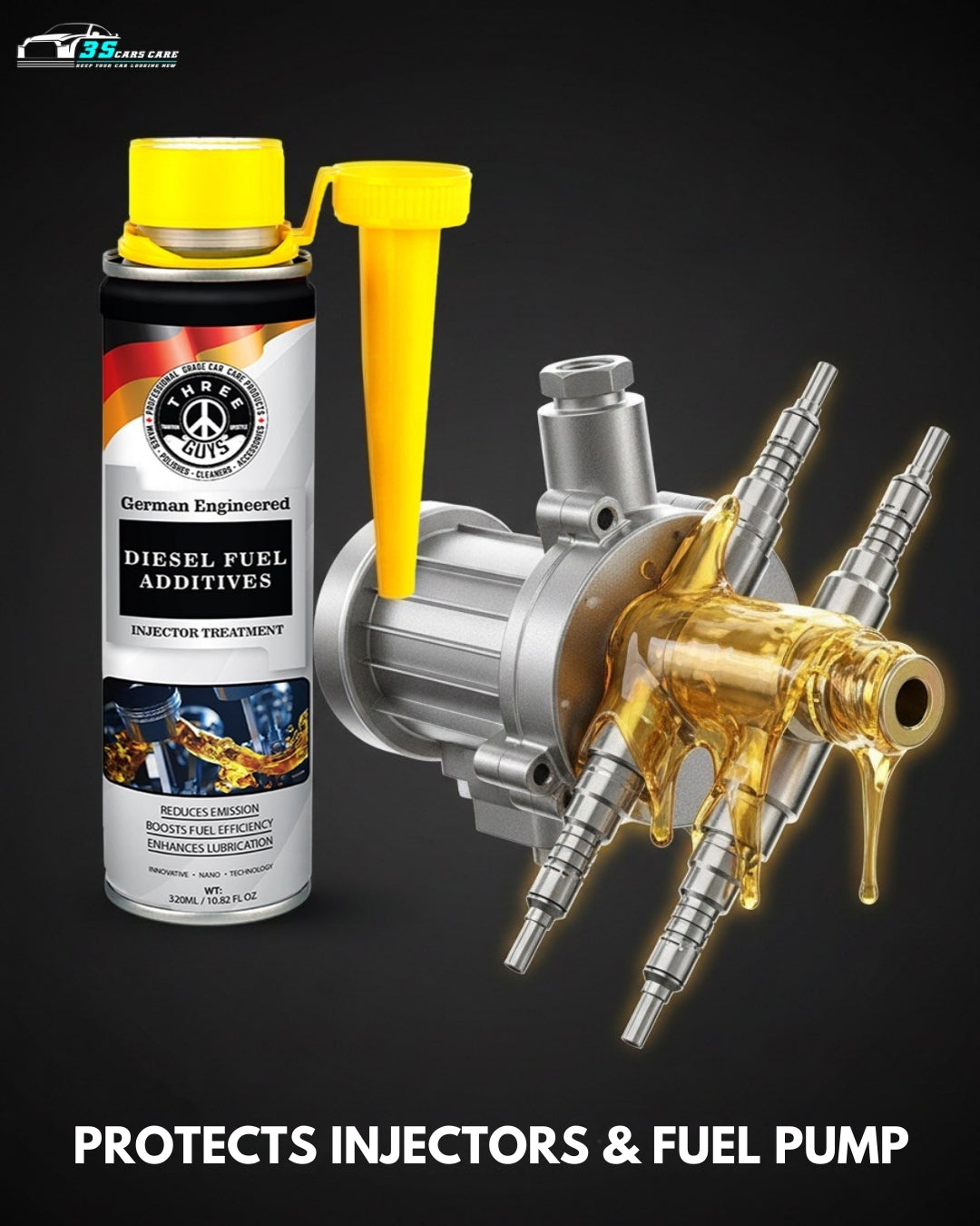 Diesel Fuel Additive | Injector Cleaner & Lubricant | Boosts Fuel Efficiency & Reduces Emissions – 320ml  – THREE GUYS – German Engineered