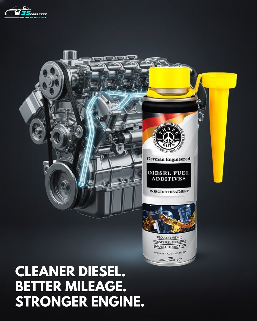 Diesel Fuel Additive | Injector Cleaner & Lubricant | Boosts Fuel Efficiency & Reduces Emissions – 320ml  – THREE GUYS – German Engineered