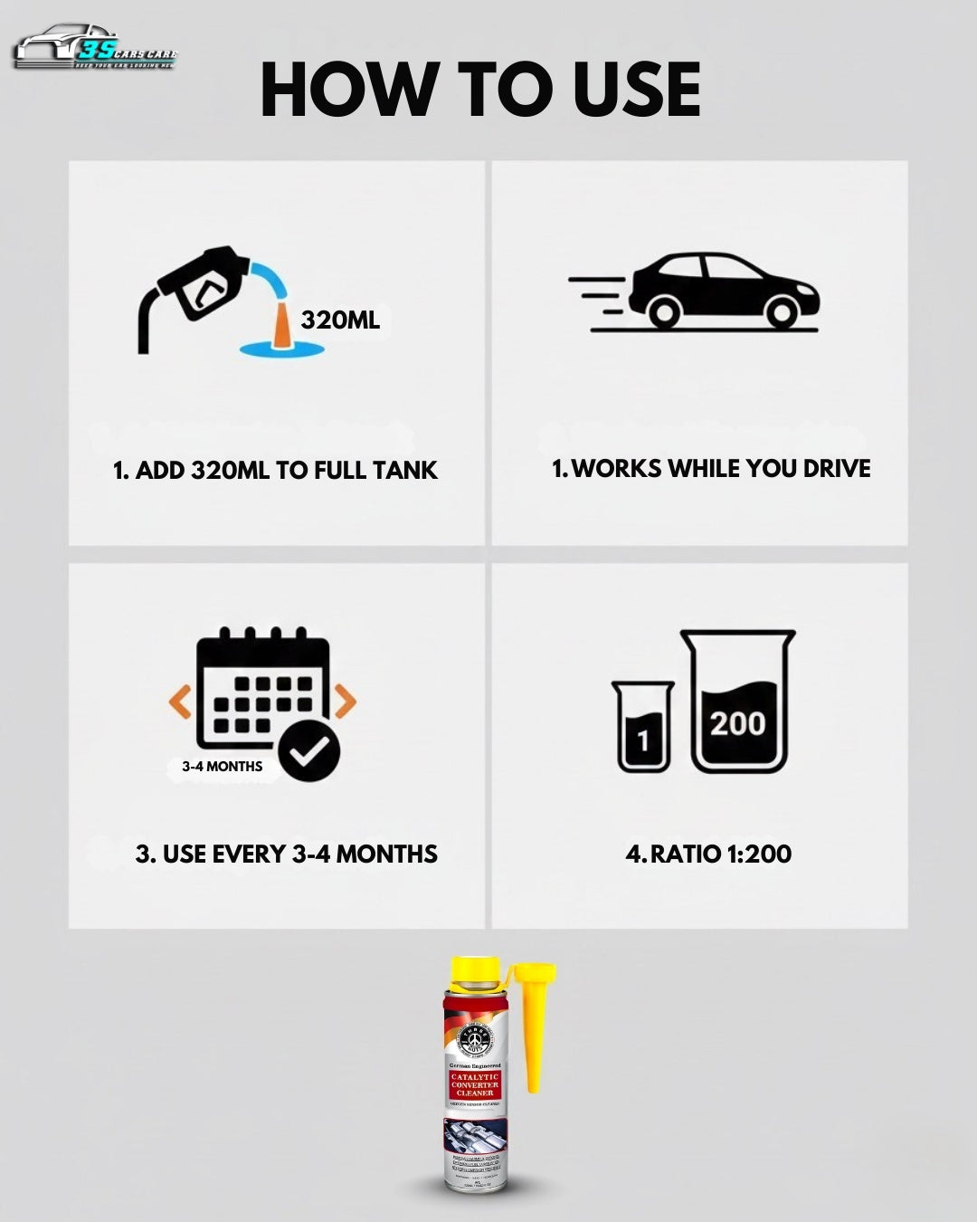 Catalytic Converter Cleaner - 320ml | THREE GUYS (German Engineered)